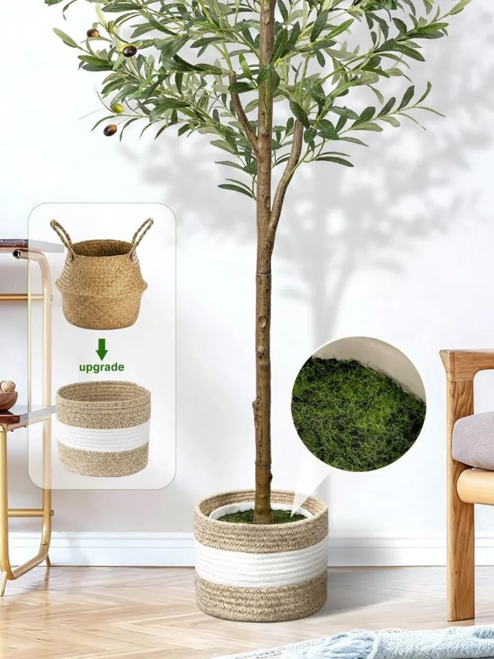 6FT Artificial Olive Tree - Indoor Tall Faux Olive Trees with Planter & Basket